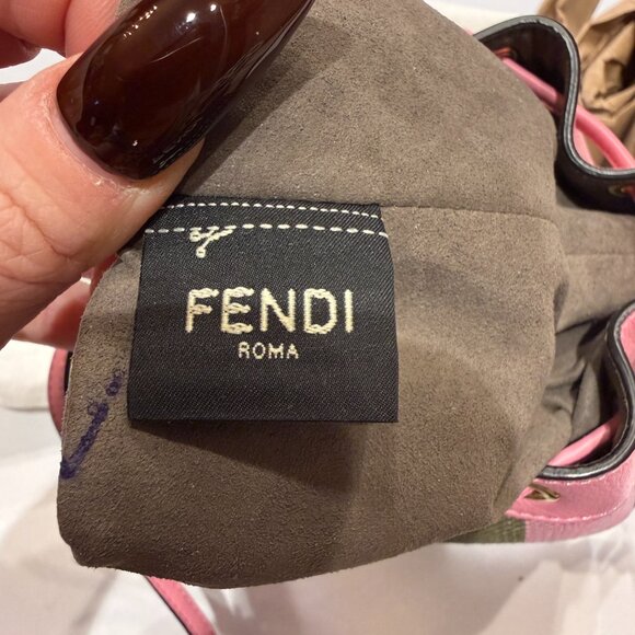 Fendi Mini Mon Tresor Bucket Bag Pequin Raffia w/ Dustbag - Green / Pink - Picture 8 of 10